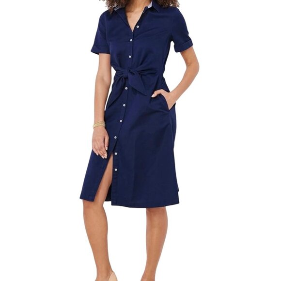 Vineyard Vines Westerly Tie-Front Linen Dress in Deep Bay Size 18 - Picture 4 of 8